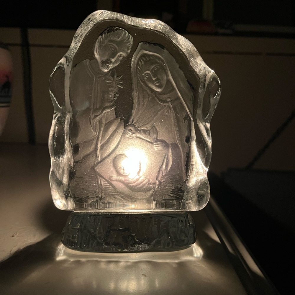 Crystal tea light holder nativity scene. Christmas decor. Catholic/ Christian